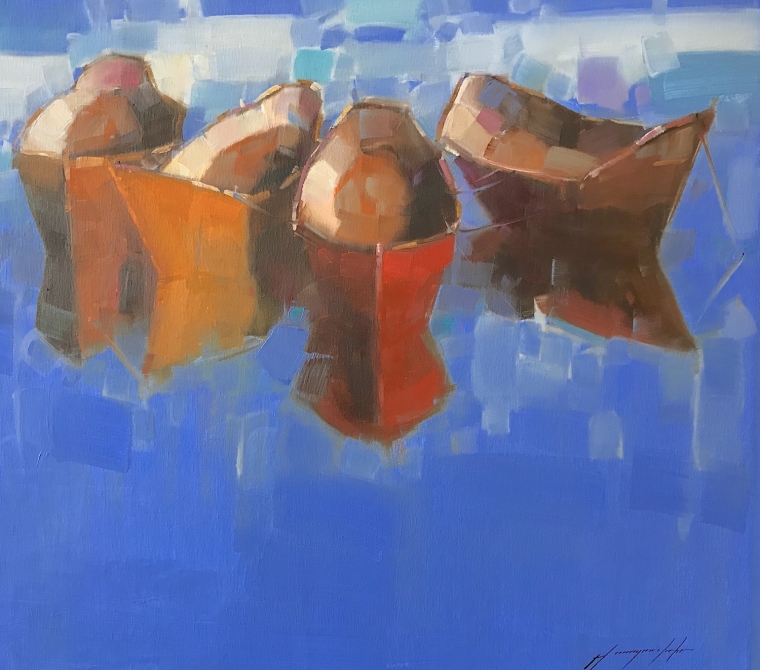 Rowboats, Original oil Painting, Handmade artwork, One of a Kind                      